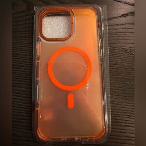 16 Pro Max Orange Magnetic Clear Phone Case with MagSafe Compatibility